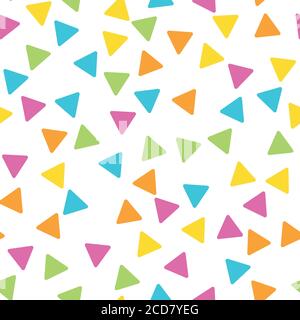 Seamless abstract geometric pattern of triangles in random order. Funny, happy and children theme. Simple flat vector illustration. Stock Vector