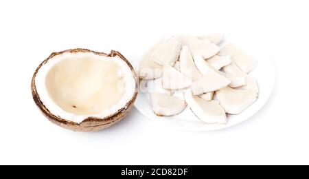 Coconut cut in half on white background Stock Photo