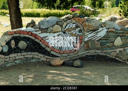 The composition is made of a variety of multicolored decorative stones. Stock Photo
