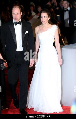 Prince William, Duke of Cambridge and Catherine, Duchess of Cambridge attend the BAFTA Awards at Royal Albert Hall on February 10, 2019 in London. Stock Photo