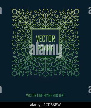 Vector linear frame with copy space for text. Monogram design element in golden and black color.  Stock Vector