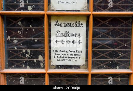 Closed Acoustic Guitars shop sign on Denmark Street. London Stock Photo
