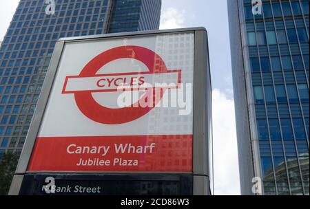 Cycle hire sign in Canary Wharf. London