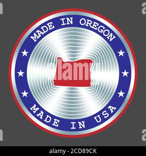 Made in Oregon local production sign, sticker, seal, stamp. Round hologram sign for label design and national marketing Stock Vector