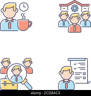 Recruitment RGB color icons set Stock Vector