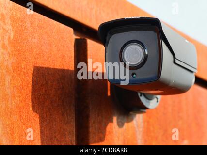 Cracow. Krakow. Poland. CCTV camera mounted on the wall of the building. Stock Photo