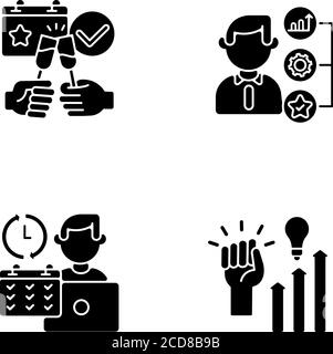 Company occupation black glyph icons set on white space Stock Vector