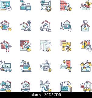 Building and repair house RGB color icons set Stock Vector