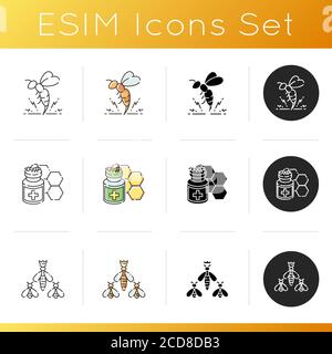 Bee farming icons set Stock Vector