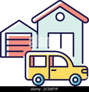 Garage building RGB color icon Stock Vector