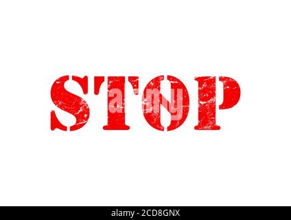 Red stop sign isolated on white background. Road retro style grunge symbol. Traffic regulatory attention warning element. For web site design, logo. Stock Photo