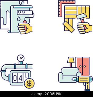 House renovations RGB color icons set Stock Vector