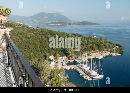 Meganisi Island in Greece's Ionian Sea: the harbour of Porto Spilia Stock Photo