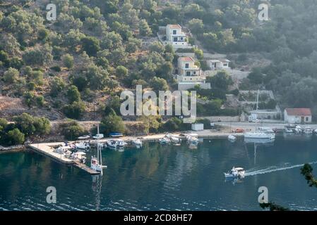 Meganisi Island in Greece's Ionian Sea: the harbour of Porto Spilia Stock Photo