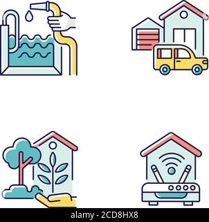 Home facilities RGB color icons set Stock Vector