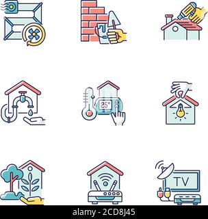 House improvements RGB color icons set Stock Vector