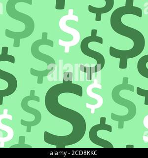Dollar sign seamless pattern. Wrapping background with repeating USA currency symbols white green colour on light green background. Stock Photo