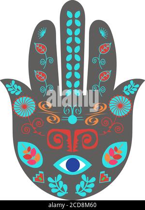 Hamsa hand, jewish and arabic amulet sign in vector. Stock Vector