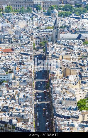 Aerial view of Rue de Rennes and Saint-Germain-des-Pres Abbey in Paris, France Stock Photo