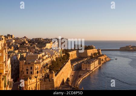 View on Valletta at sunrise, Malta Stock Photo