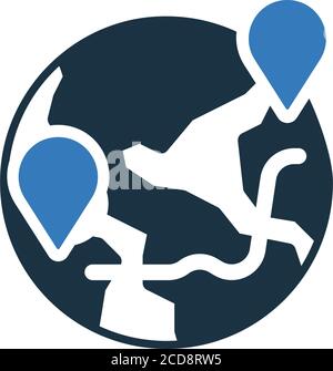 Destination,globe location icon is isolated on white background. Simple vector illustration for graphic and web design or commercial purposes. Stock Vector