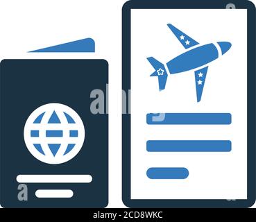Flight, passport, air ticket icon is isolated on white background. Simple vector illustration for graphic and web design or commercial purposes. Stock Vector