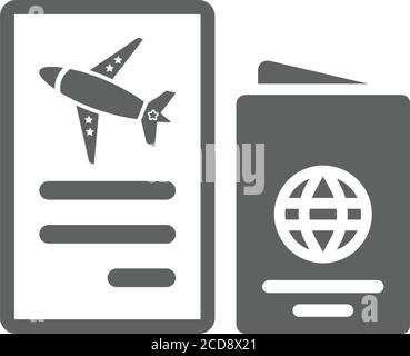 Flight, passport, air ticket icon is isolated on white background. Simple vector illustration for graphic and web design or commercial purposes. Stock Vector