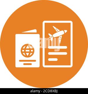 Flight, passport, air ticket icon is isolated on white background. Simple vector illustration for graphic and web design or commercial purposes. Stock Vector