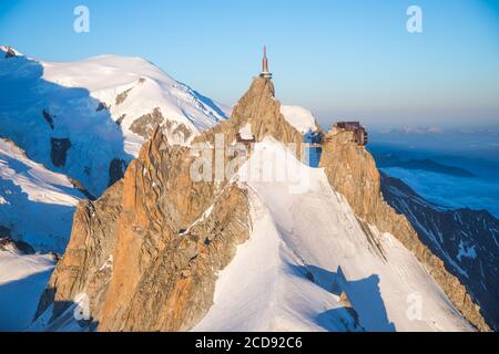 France, Haute Savoie, Chamonix Mont Blanc, Aiguille du Midi (3842m) (aerial view) Stock Photo