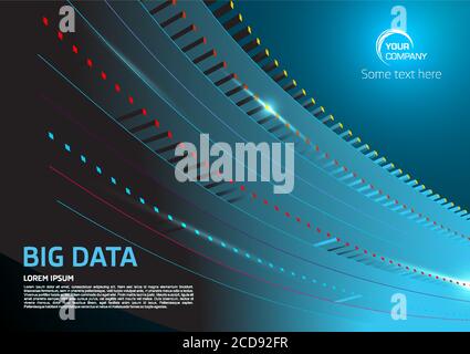 Big data abstract background. Sorting flow futuristic backdrop in blue color. Wave particle on gradient background Stock Vector