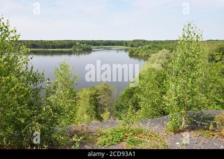 France, Nord, Raismes, pond at Goriaux, seen from the terril 171 Stock Photo