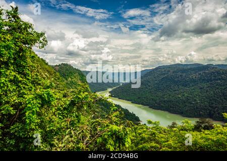 western ghat amazing dense greenery with leading river image is taken at karnataka india. it is fully covered with western ghat forests. Stock Photo