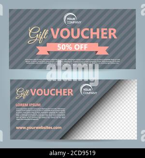 Set of two vector luxury modern gift voucher card template with rectangle and ribbon in red color Stock Vector