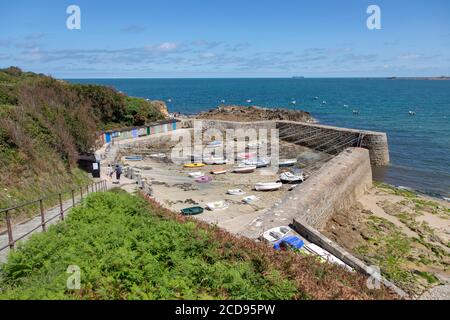 France, Manche, Cotentin Peninsula, Cap de la Hague, Saint Germain des Vaux, Port Racine, the most little port of France Stock Photo