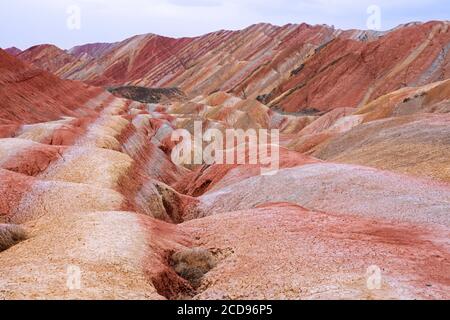 Colourful badlands in the Zhangye National Geopark / Zhangye Danxia Geopark in the northern foothills of the Qilian Mountains, Gansu Province, China