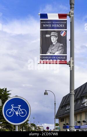 France, Calvados, Courseulles sur Mer, displays for the celebrations of the 75th anniversary of the D Day Stock Photo