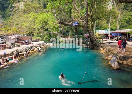 Lao, Vientiane Province, Vang Vieng, blue lagoon 1 Stock Photo