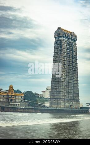 murdeshwar rajagopuram temple entrance with flat sky image is take at murdeshwar karnataka india at early morning. it is one of the tallest gopuram or Stock Photo