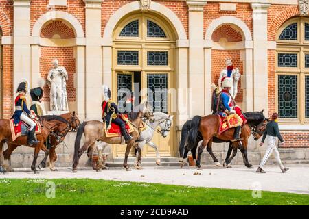 France, Seine et Marne, castle of Fontainebleau, historical reconstruction of the residence of Napoleon 1st and Josephine in 1809, Emperor Napoleon on horseback Stock Photo