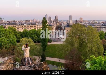 France, Paris, the park of Buttes de Chaumont, view fromb the Belvedere or temple of Sybil Stock Photo