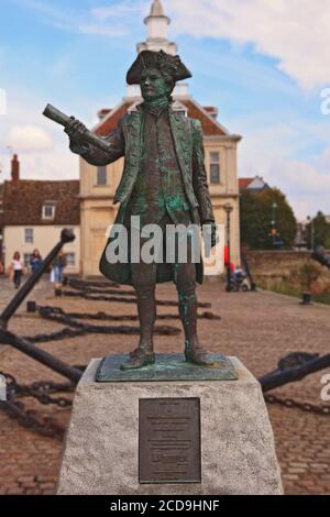 Captain George Vancouver Statue on Purfleet Quay in Kings Lynn on the Norfolk coast, UK Stock Photo