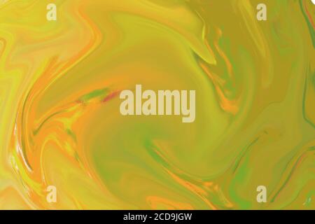 Orange green liquid paint abstraction. Marbled texture for autumn seasonal graphic design. Agate or jasper stone digital illustration. Abstract floati Stock Photo