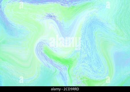 Bright green liquid color illustration. Pastel multicolored digital texture. Soft pale watercolor suminagashi surface Stock Photo