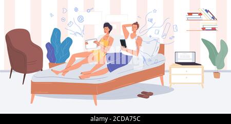 Family couple digital gadget internet addiction Stock Vector