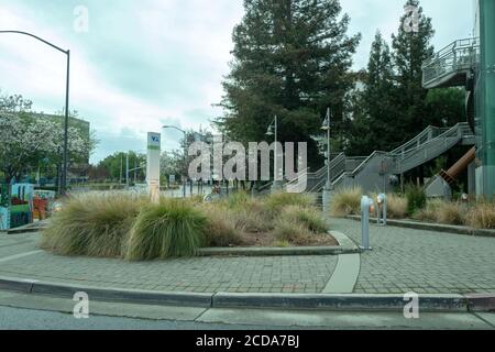 Valley Transit Authority (VTA) light rail station in the Silicon Valley near San Jose, California, March 28, 2020. () Stock Photo