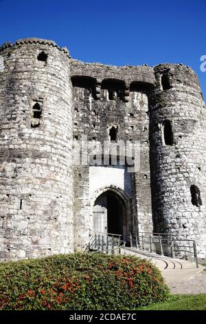 Kidwelly Castle gatehouse Carmarthenshire South Wales UK a Norman 13th century medieval fort ruin which is a popular travel destination tourist attrac Stock Photo