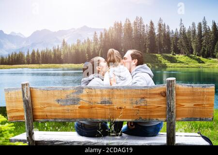 Family Man And Woman Couple Romantic Photo In Mountains Stock Photo