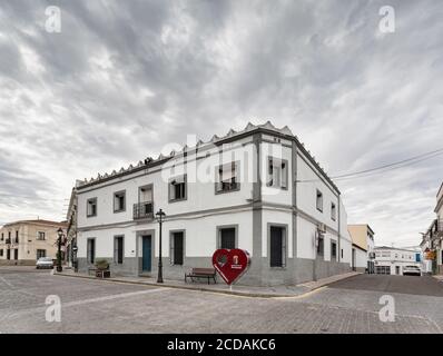 MADRIGALEJO., SPAIN - Aug 07, 2019: View of the town, street, houses and buildings of Madrigalejo. Stock Photo