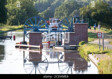 Inclined plane in Katy, Poland. August 16th 2020, one of five, at 84 km long Kanal Elblaski (Elblag Canal) designed in 1825 to 1844 by Georg Steenke a Stock Photo