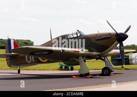 WW2 Battle of Britain fighter plane, Hawker Hurricane Mk1. RAF Waddington airshow 2005. Lincolnshire, England, United Kingdom Stock Photo